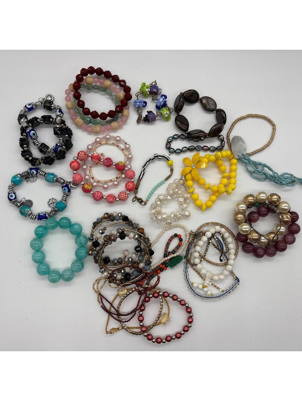 30 Piece Women's Beaded Bracelets Bundle Stretch Beads 1 LB